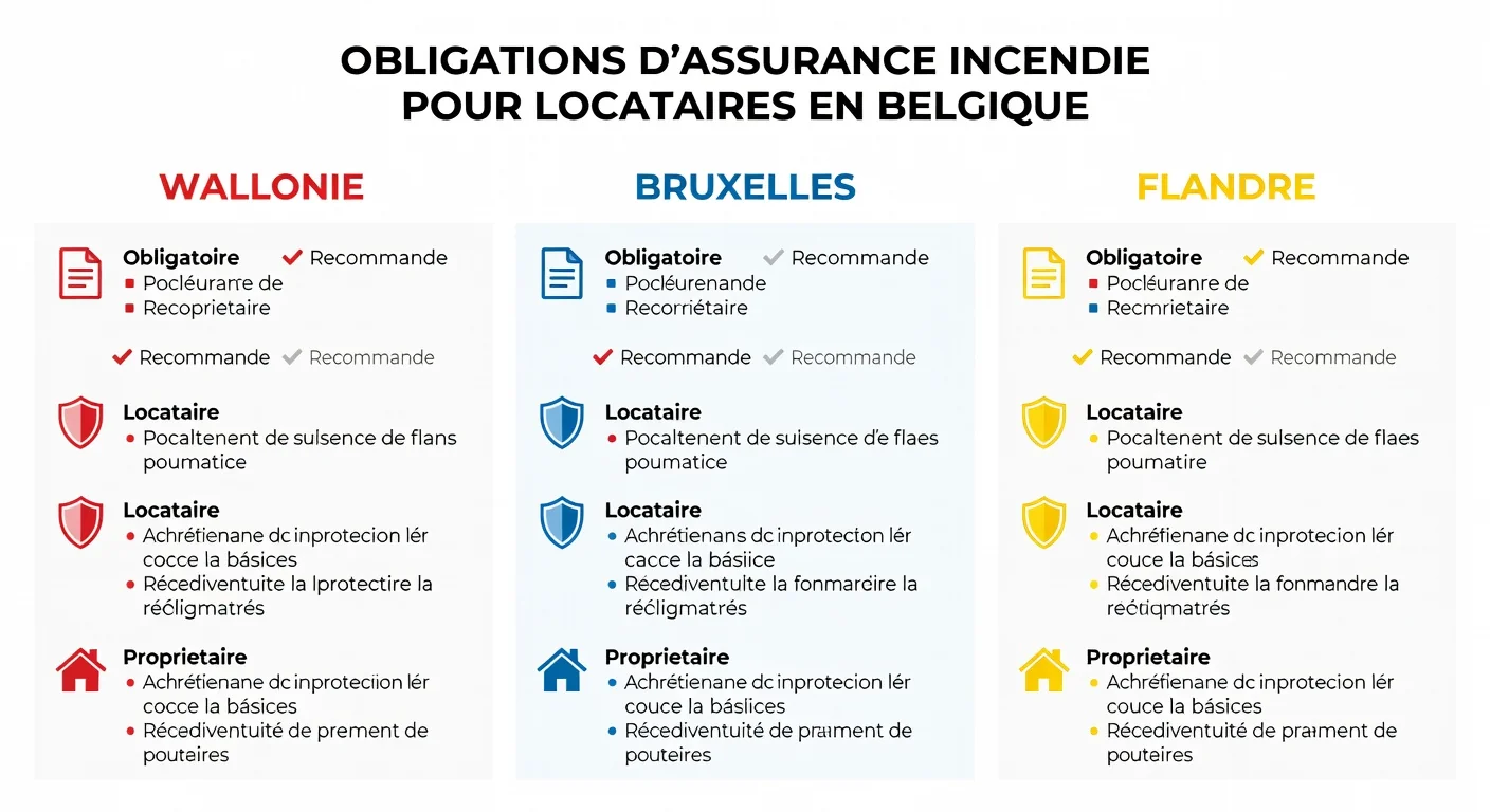 Infographie : obligations d'assurance incendie par region pour les locataires en Belgique