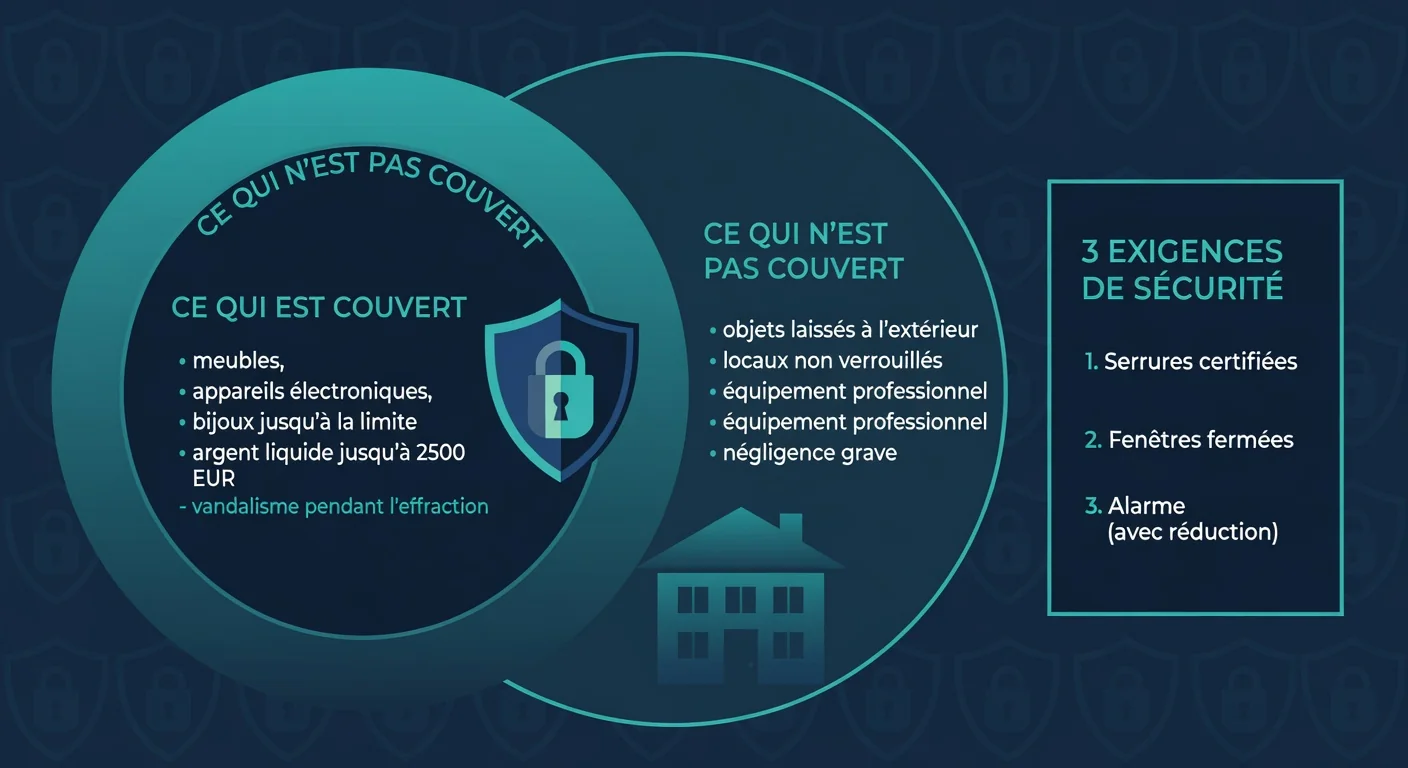 Infographie : couverture et exclusions de la garantie vol en assurance habitation