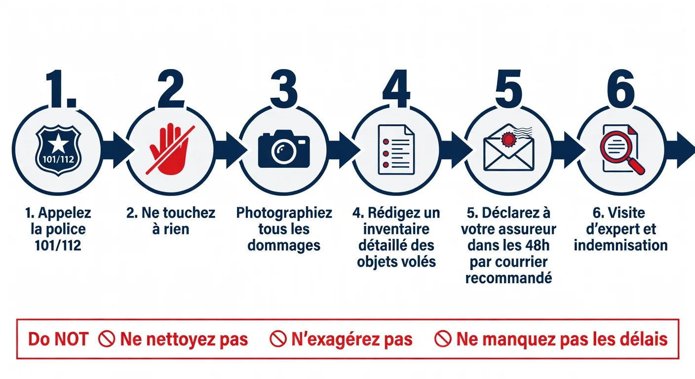 Infographie : les 6 etapes pour declarer un cambriolage a son assurance en Belgique