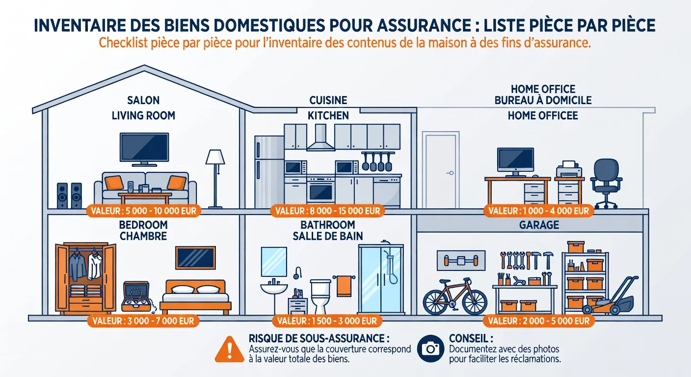 Infographie : inventaire piece par piece de vos biens pour l'assurance habitation
