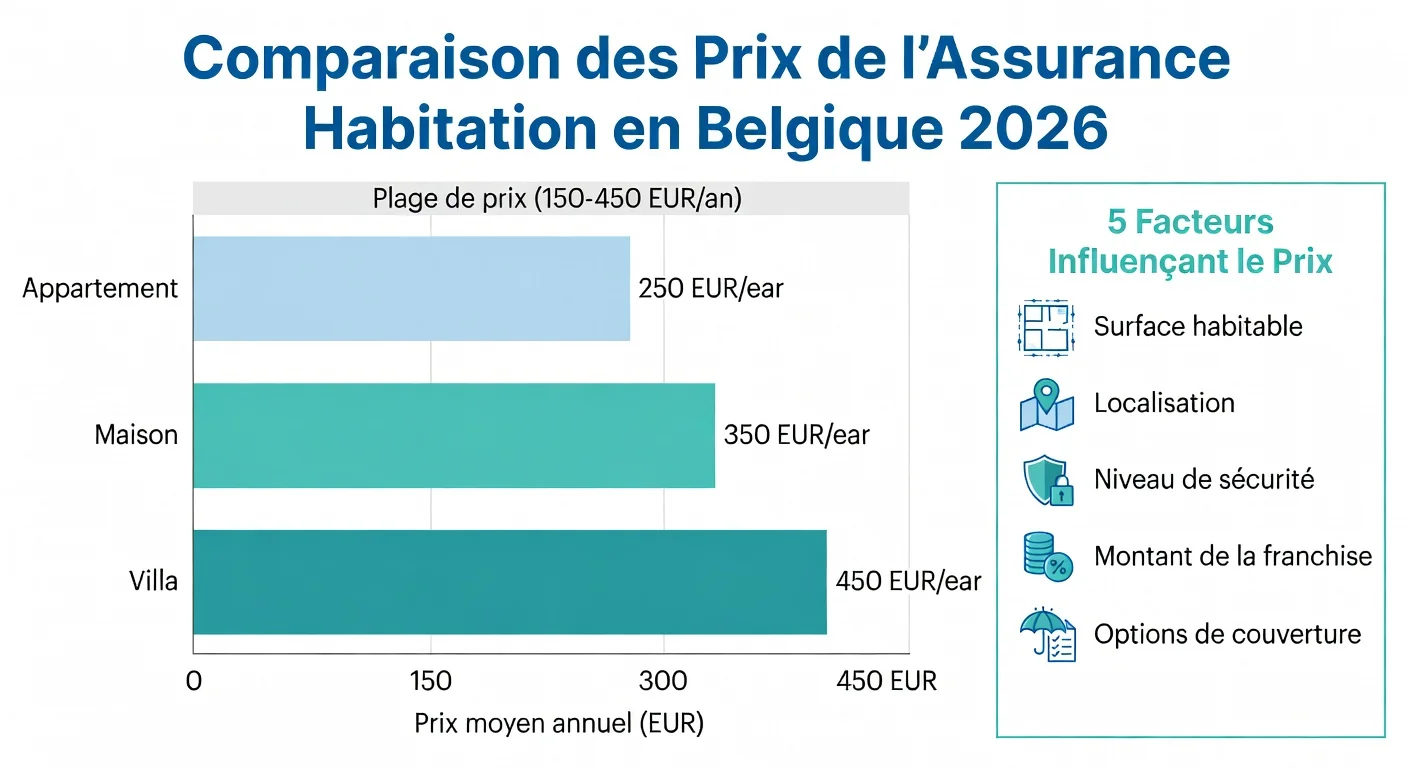 Infographie : comparatif des prix d'assurance habitation en Belgique 2026