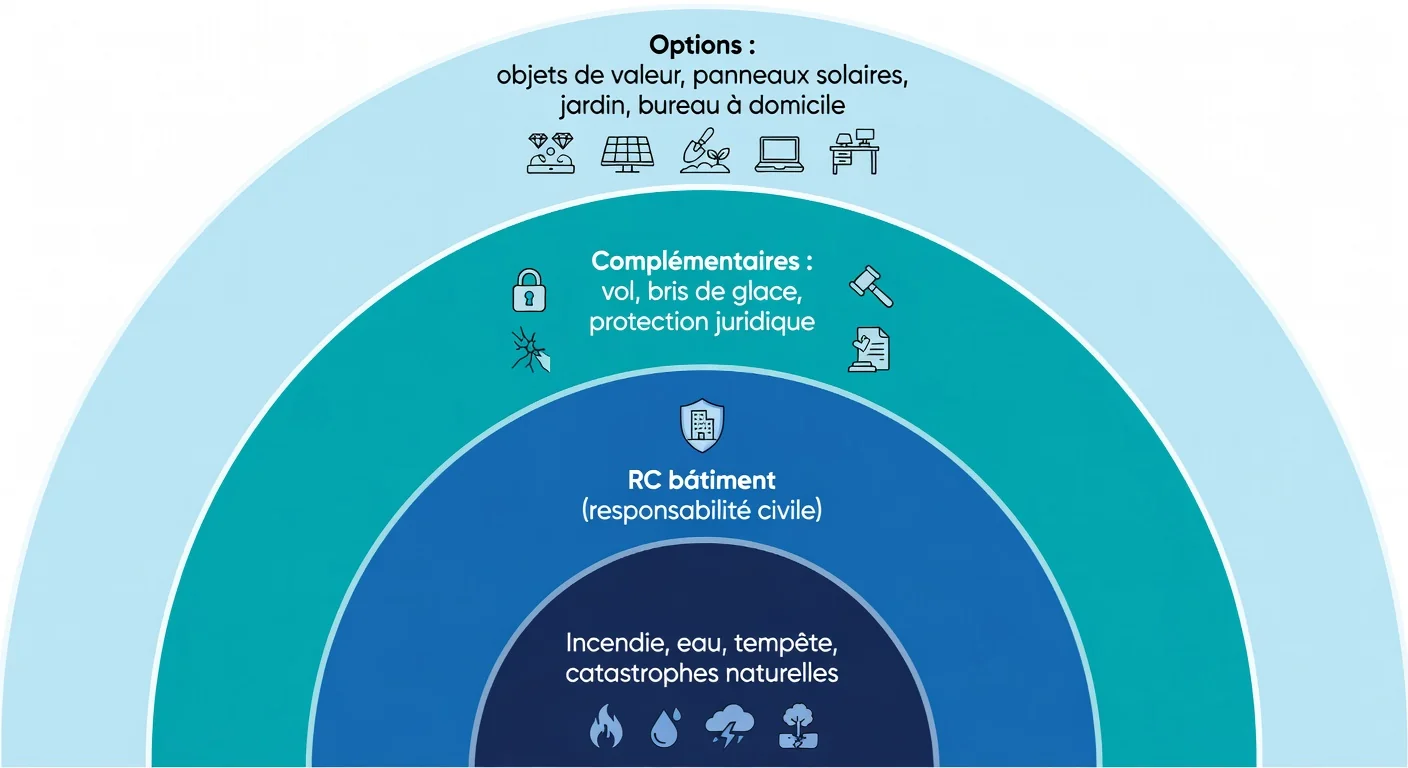 Infographie : les 4 niveaux de garanties d'une assurance habitation en Belgique